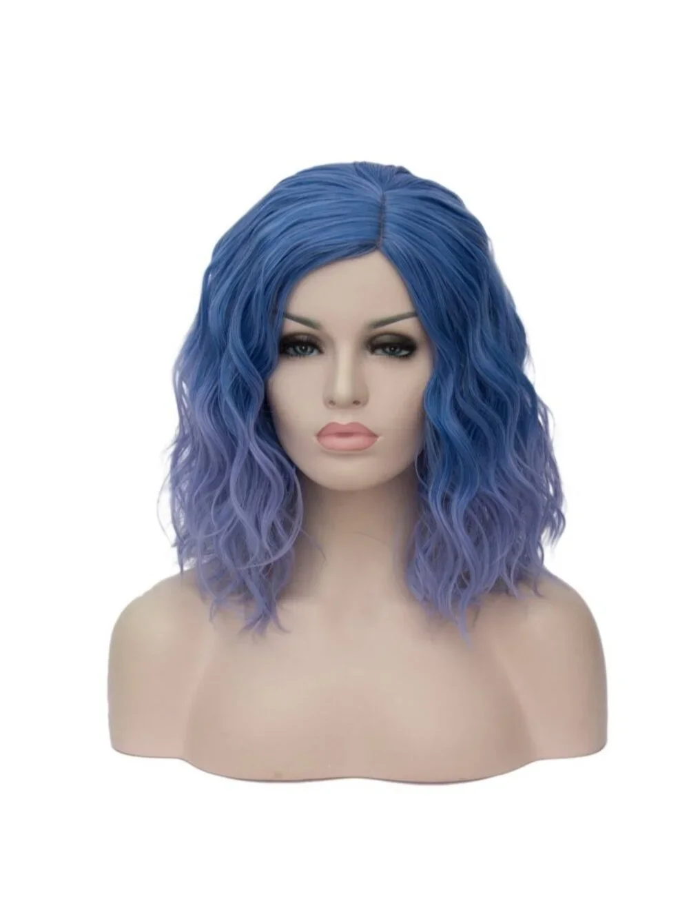 Womens Blue Periwinkle Wavy Curly Bob Wig Heat Resistant Cosplay Halloween Party